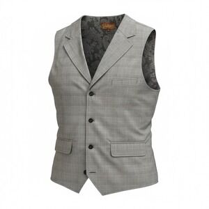 Vicci‎ Uomo Vest Men Medium Grey Glen Plaid Lined Waistcoat Dark Academia Dapper